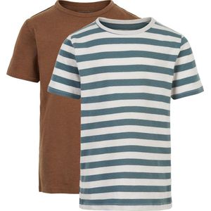 Minymo T-Shirt - 2-pack - Wit/Groen Gestreept/Toffee - Minymo - 11 jaar (146) - T-Shirts