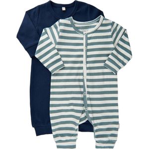 Minymo - Jumpsuit - Blauw/Wit - Katoen - 2-delig