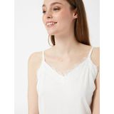 FREEQUENT - Top - Wit - Katoen - V-hals met Kanten Afwerking
