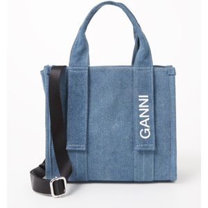 Ganni Recycled Tech Tote handtas van denim met logo