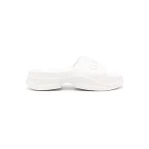 Ganni Rubberen slides met logo , White , Dames , Maat: 40 EU