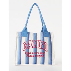 Ganni Easy Large shopper van canvas met streepprint en logoborduring