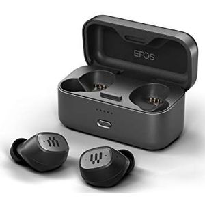 Epos GTW 270 Draadloze gaming-hoofdtelefoon, Bluetooth-hoofdtelefoon, gesloten design, ruisonderdrukking, twee microfoons, ergonomisch, waterdicht IPX 5, draagbare hoes, 20 uur speeltijd, zwart/grijs