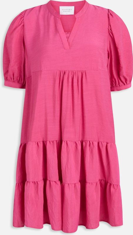 SISTERS POINT - Ibon-dr3 Roze Damesjurk met V-hals en Pofmouwen