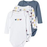 Name it 3-pack Rompertjes - Blauw - Biologisch Katoen - Lange Mouw