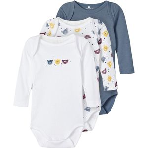 Name it 3-pack Rompertjes - Blauw - Biologisch Katoen - Lange Mouw