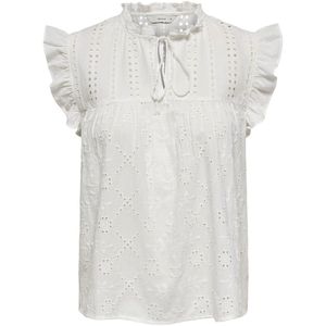 Top - Wit - Katoen - O-hals - Mouwloos - Strikkoord Sluiting - Ruches