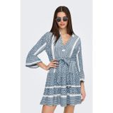 Jurk - Zwart - V-Hals - 3/4 Mouwen - Riemsluiting - Regular Fit