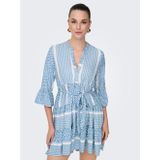 Jurk - Zwart - V-Hals - 3/4 Mouwen - Riemsluiting - Regular Fit