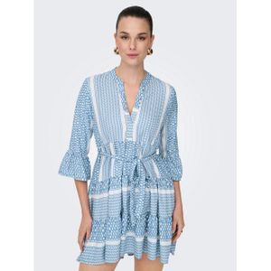 Jurk - Zwart - V-Hals - 3/4 Mouwen - Riemsluiting - Regular Fit