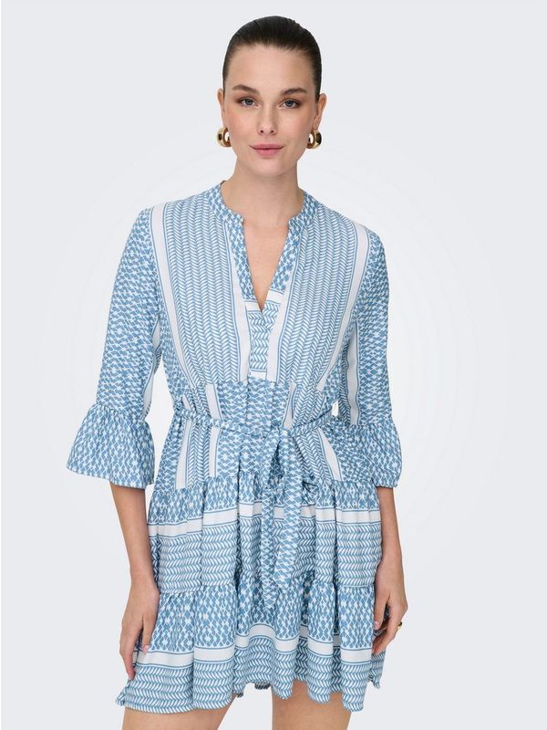 Jurk - Zwart - V-Hals - 3/4 Mouwen - Riemsluiting - Regular Fit