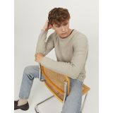 JACK & JONES Carlos knit crew neck slim fit, heren pullover katoenmengsel met O-hals, beige melange
