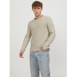 JACK & JONES Carlos knit crew neck slim fit, heren pullover katoenmengsel met O-hals, beige melange