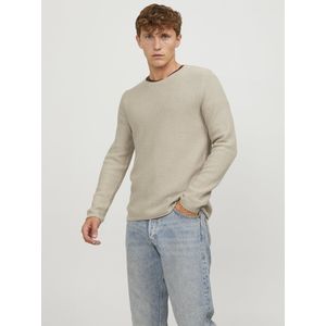 JACK & JONES Carlos knit crew neck slim fit, heren pullover katoenmengsel met O-hals, beige melange