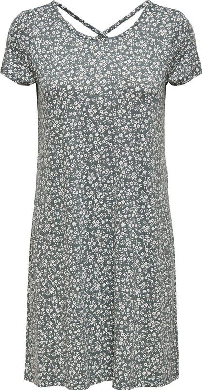 Only - ONLBERA BACK LACE UP DRESS - Jurk - Balsam Green met Witte Bloem - Jersey