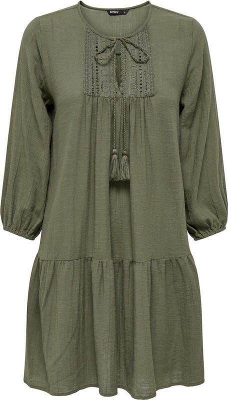 Onlvinnie - Korte Jurk - Tuniek - Katoen - O-hals, 3/4 Mouwen, Kanten Detail