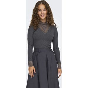 Only T-shirt Onltilde L s High Neck Lace Top Jrs 15207788 Dark Grey Melange Dames