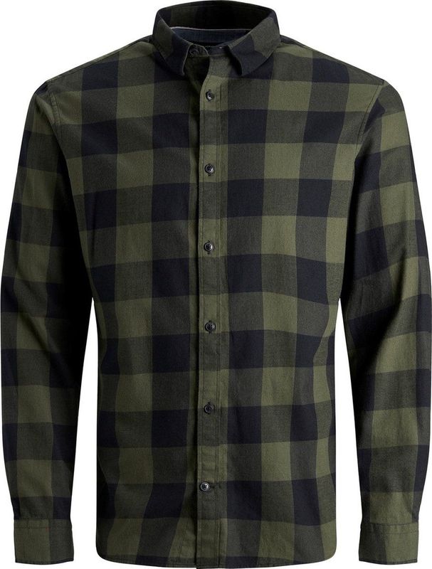 JACK & JONES ESSENTIALS Geruit Slim Fit Overhemd JJEGINGHAM Dusty Olive