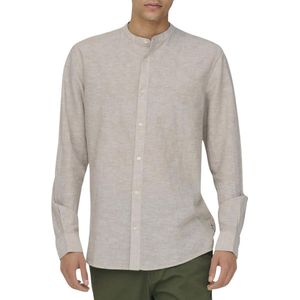 Only & Sons - Overhemd - Beige - 45% Linnen 35% Katoen 20% Gerecycled Katoen