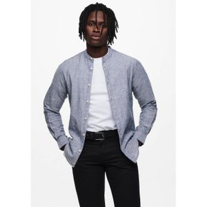 ONLY & SONS linnen casual overhemd blauw