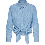 ONLY Onllecey Ls Stripe Knot Dnm Shirt Noos Damesblouse, Cloud Dancer/strepen: middenblauw.