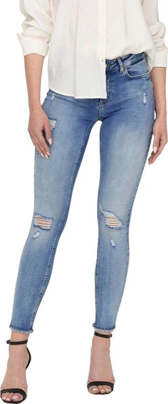 Jeans - Light Blue Denim - Met Destroyed-Effect - Normale Taillehoogte