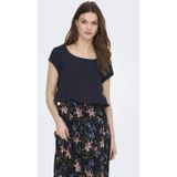 ONLY - Top - Donkerblauw - Korte Mouwen - Ronde Hals - Knoopsluiting