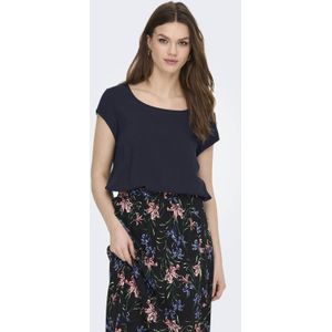 ONLY - Top - Donkerblauw - Korte Mouwen - Ronde Hals - Knoopsluiting