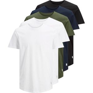 T-shirt - Wit, Navy, Zwart - Col Kraag, Ronde Hals, Korte Mouwen, Afgeronde Zoom