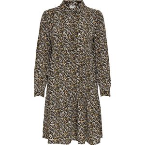 JDY - JDYPIPER AOP SHIRT DRESS - Jurk - Zwart met Gele en Groene Bloemenprint - Lange Mouwen - Knoopsluiting