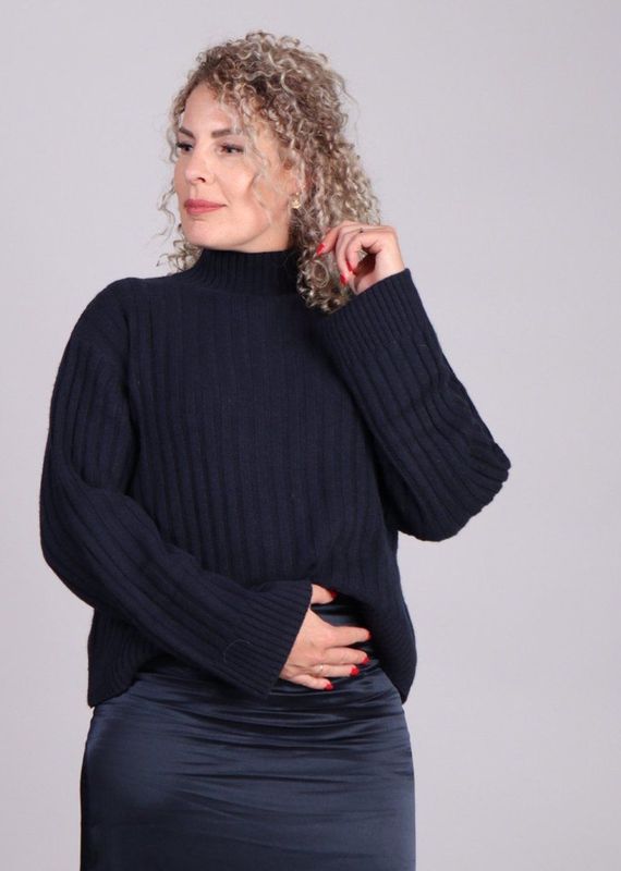 Modström - FultonMD - Rib Gebreide Trui - Donkerblauw - T-Hals