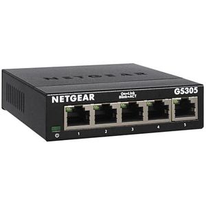 NETGEAR 5-poorts Gigabit Ethernet Unmanaged Switch (GS305) - Home Network Hub, Ethernet-splitter voor in kantoren, plug-and-play, stille werking, bureau- of wandmontage