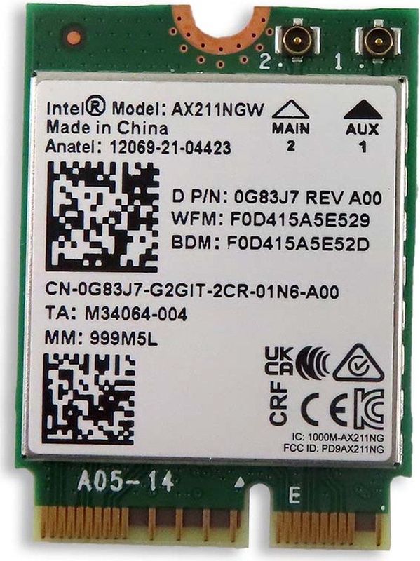 Intel AX211 Wireless Tri Band WLAN WiFi 802.11ax Bluetooth 5.2 M.2 Card - G83J7