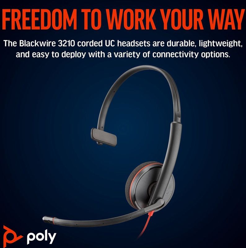 Poly Blackwire 3210 Monaural USB-C Headset +USB-C/A Adapter Bedraad Hoofdband Kantoor/callcenter USB Type-C Zwart