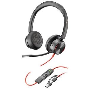 Poly Blackwire 8225 Stereo USB-C Headset +USB-C/A Adapter Bedraad Hoofdband Kantoor/callcenter USB Type-C Zwart