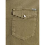 Olijfgroen Overhemd - Lange Mouwen - 100% Katoen - Borstzakken - Drukknopen