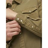 Olijfgroen Overhemd - Lange Mouwen - 100% Katoen - Borstzakken - Drukknopen