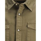 Olijfgroen Overhemd - Lange Mouwen - 100% Katoen - Borstzakken - Drukknopen