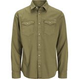 Olijfgroen Overhemd - Lange Mouwen - 100% Katoen - Borstzakken - Drukknopen