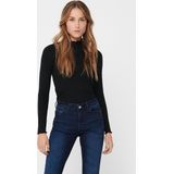 JDY - Top - Zwart - Ribstof - Hoge Hals, Lange Mouwen, Ruches