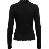 JDY - Top - Zwart - Ribstof - Hoge Hals, Lange Mouwen, Ruches