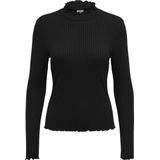 JDY - Top - Zwart - Ribstof - Hoge Hals, Lange Mouwen, Ruches