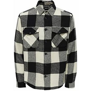 ONLY & SONS Heren flanellen overhemd ONSMILO flanellen overhemd, zwart, XS