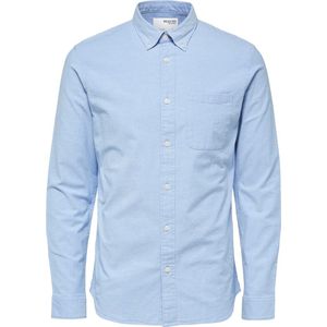 SELECTED HOMME Heren Overhemd Oxford - Lichtblauw - Effen Borstzak
