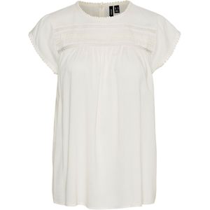 Vero Moda - Vmdebbie Kam S/L - Sneeuwwit T-shirt met Kanten Inzetstuk