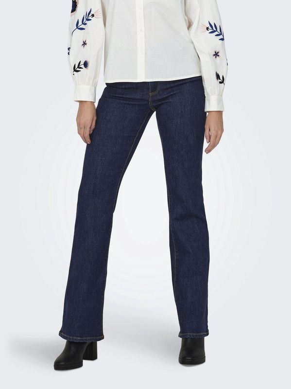 Only - Flared Jeans - Dark Blue - Katoenmix - High Waist