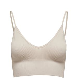 ONLY - ONLVICKY - Crop Top - Beige - Ribgebreid