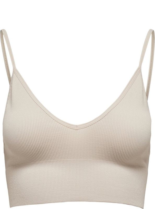ONLY - ONLVICKY - Crop Top - Beige - Ribgebreid