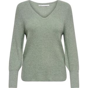 Only - ONLATIA - Trui - Chinois Green Melange - V-hals - Lange Mouwen - Ribboord
