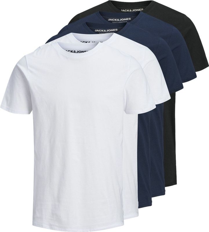 Jack Jones 5P O-hals shirts basic zwart wit